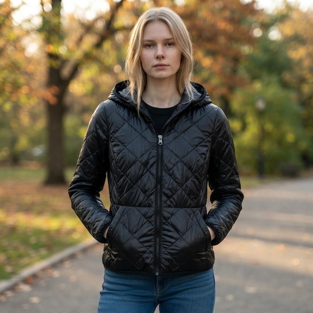 Abercrombie & Fitch Black Quilted Primaloft Hooded Jacket Outwear Size S